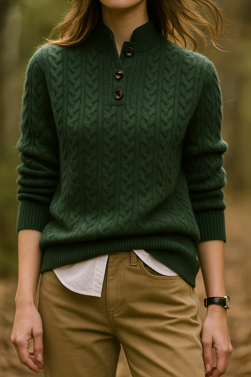 Freja | Button-Up Cable Knit Sweater with Ribbed Hem for Women