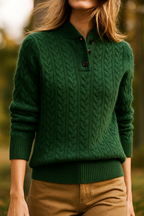 Freja | Button-Up Cable Knit Sweater with Ribbed Hem for Women