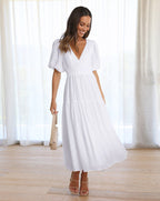 Kaya | V-Neck Puffed Sleeve Midi Dress for Women
