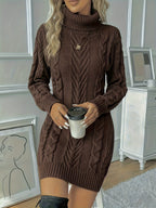 Hazelyn | Turtleneck Cable Knit Sweater Dress for Women
