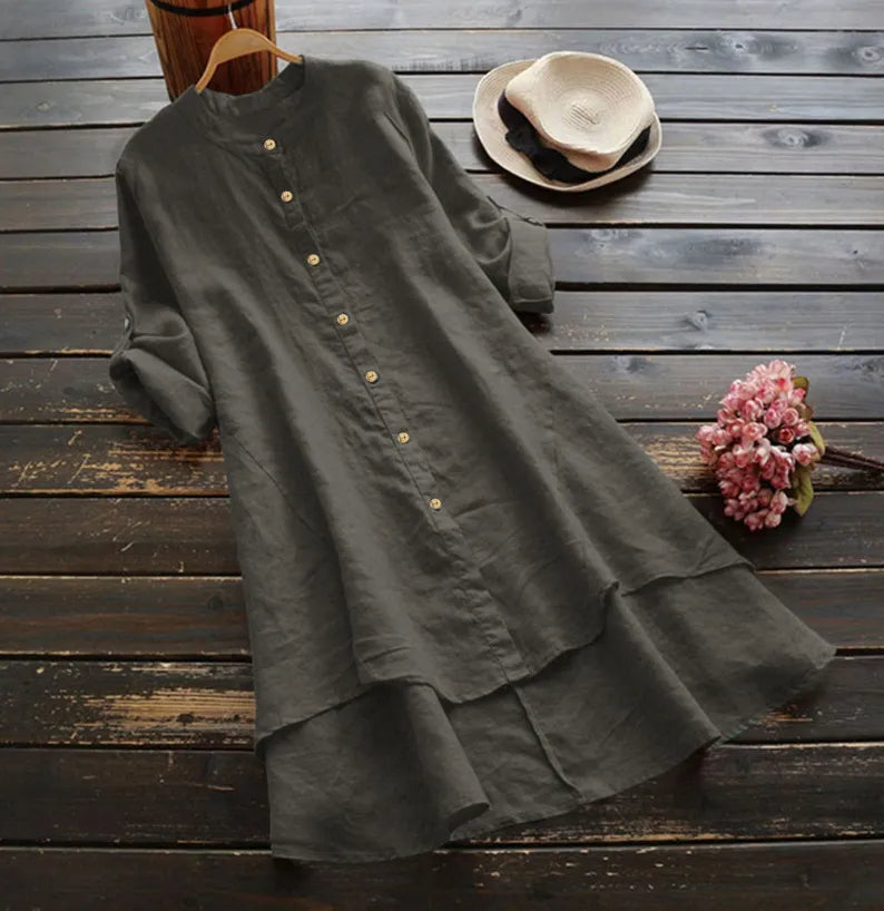 Ingrid | Button-Front Shirt Dress with Layered Hem for Women