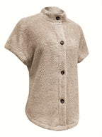 Valentine Teddy Button-Front Vest with Half-High Collar for Women
