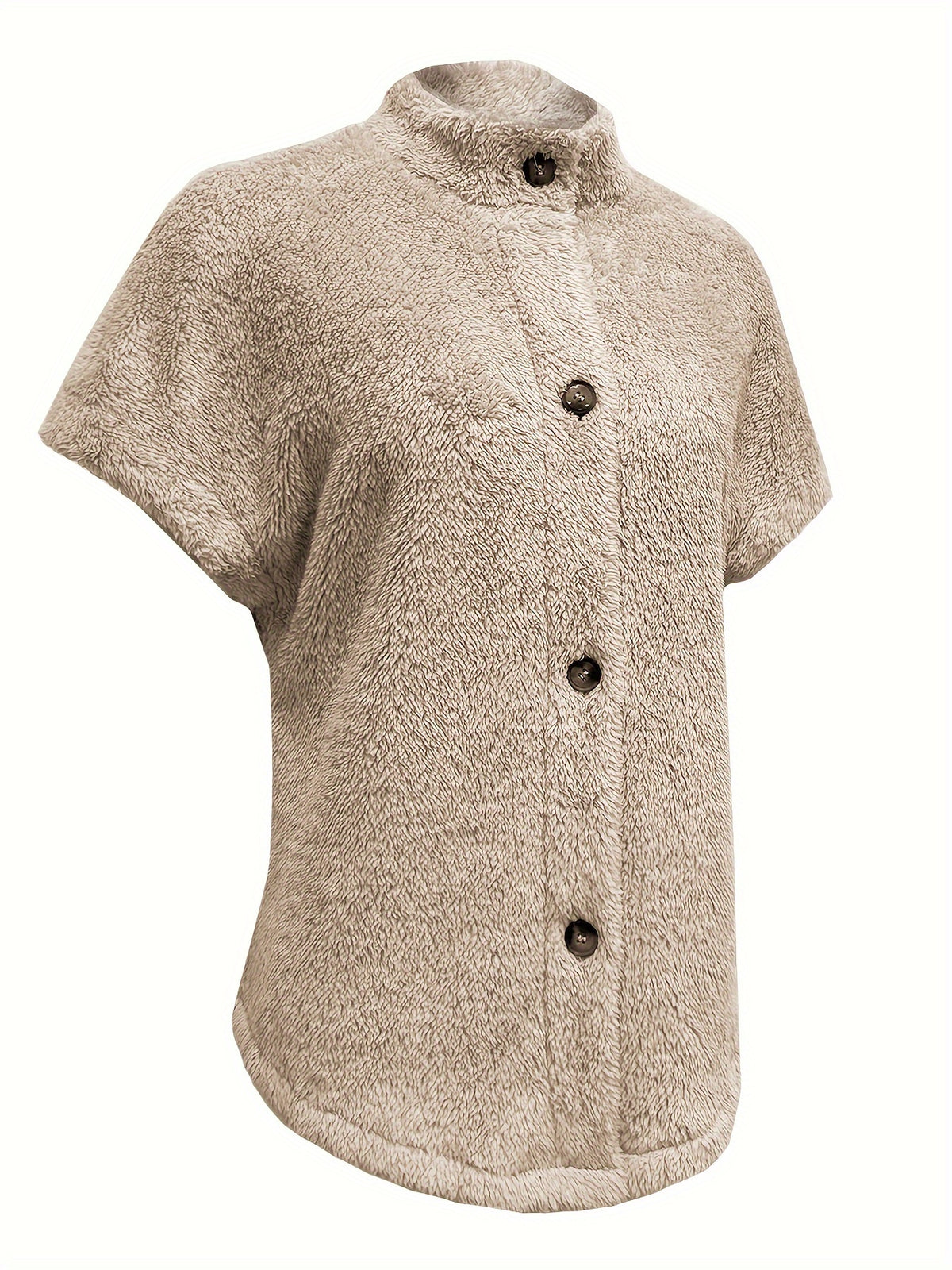 Valentine Teddy Button-Front Vest with Half-High Collar for Women
