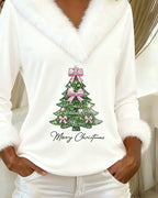 Sharon | V-Neck Christmas Sweater with Faux Fur Trim for Women