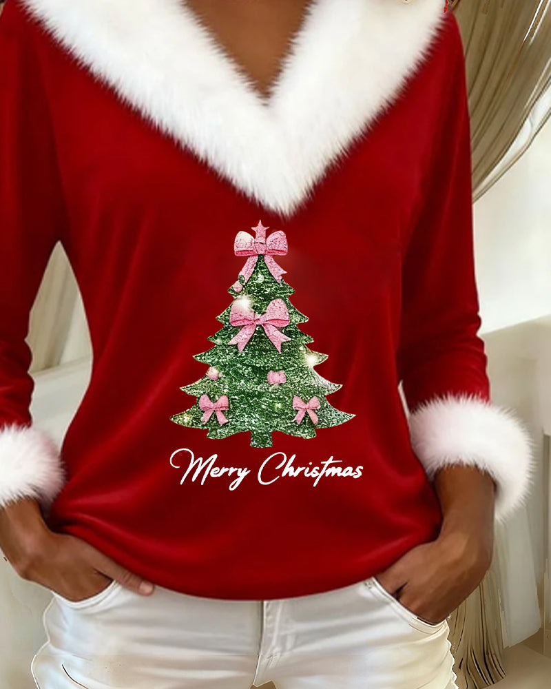 Sharon | V-Neck Christmas Sweater with Faux Fur Trim for Women