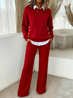 Selma | Ribbed Crew Neck Knit Lounge Set with Pockets for Women