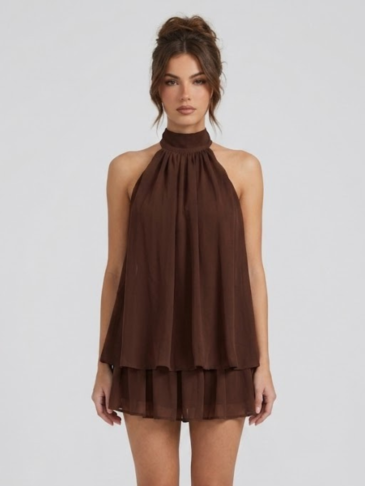 Kelda | Tiered Ruffle Halter Neck Mini Dress for Women