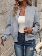 Leonie | Textured Ribbed Zip-Front Bomber Jacket for Women