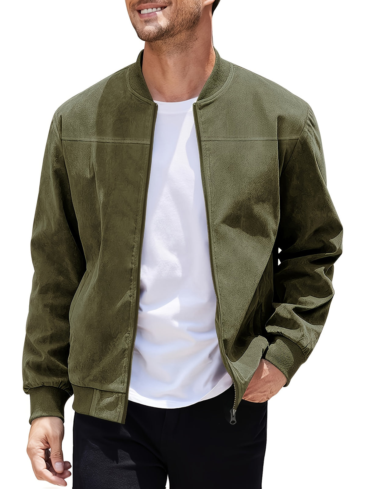 Andreas | Ribbed Stand Collar Zip-Up Bomber Jacket for Men