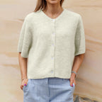 Kate | Ribbed Crewneck Cardigan Vest with Short Sleeves for Women