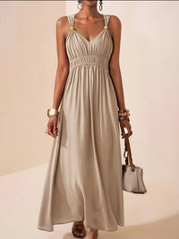 Thalia | Ruched V-Neck Maxi Dress with Bead Straps for Women