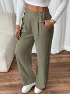 Bodil | Pleated Wide Leg Trousers with Button Waist for Women