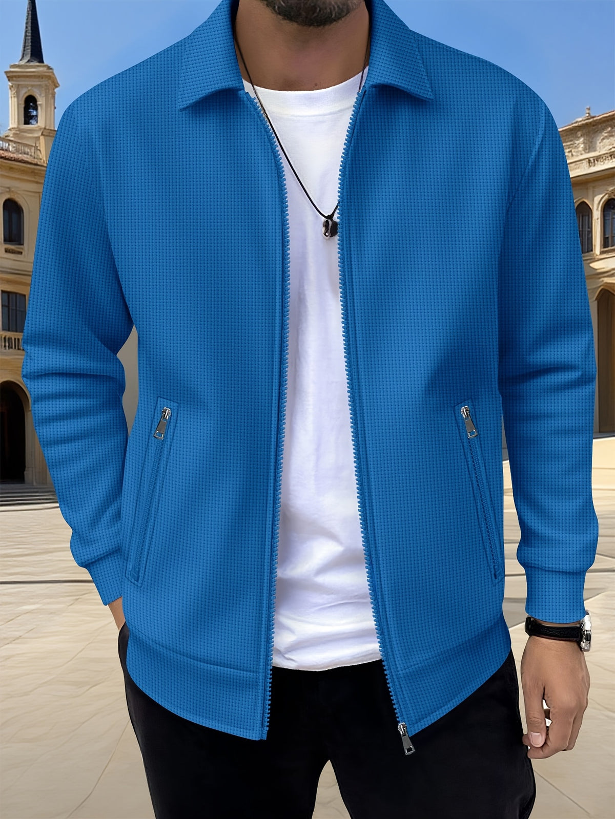 Alfred | Waffle-Textured Zip-Up Jacket with Pockets for Men
