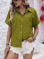 Aurora | Button-Front Short Sleeve Blouse with Collar