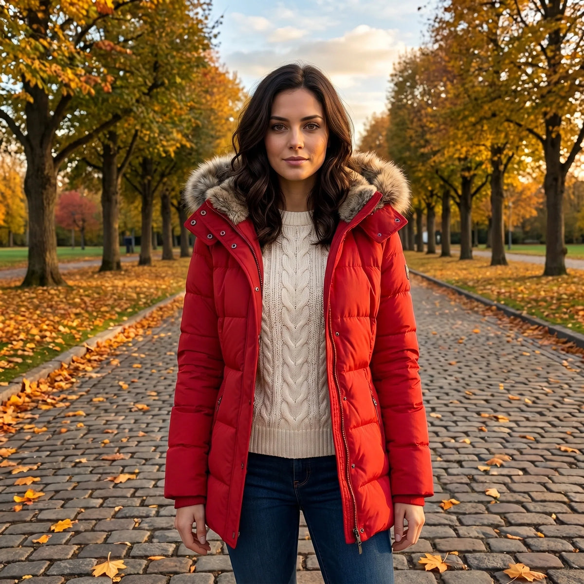 Laura | Fitted Quilted Puffer Jacket with Fur Hood for Women