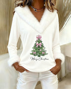 Sharon | V-Neck Christmas Sweater with Faux Fur Trim for Women