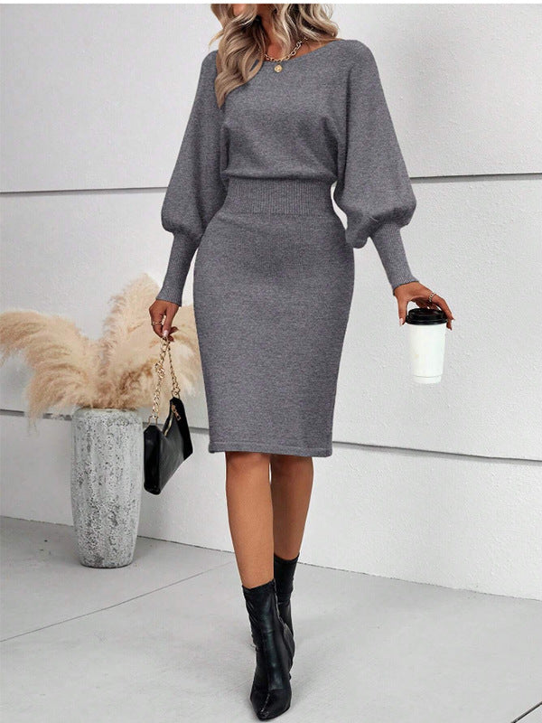 Olivia | Ribbed Knit Midi Dress with Long Sleeve for Women