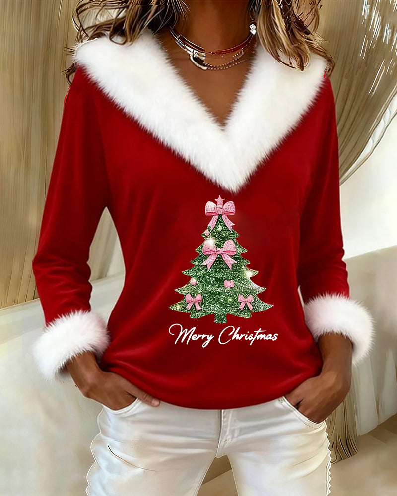 Sharon | V-Neck Christmas Sweater with Faux Fur Trim for Women