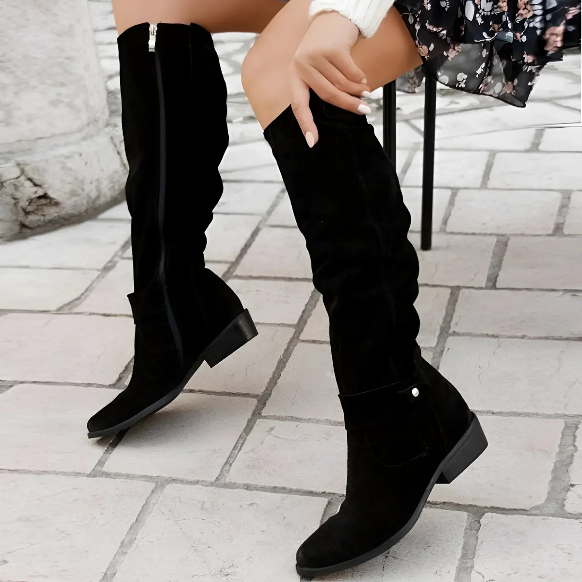 Eline | Knee-High Block Heel Boots with Side Zip for Women
