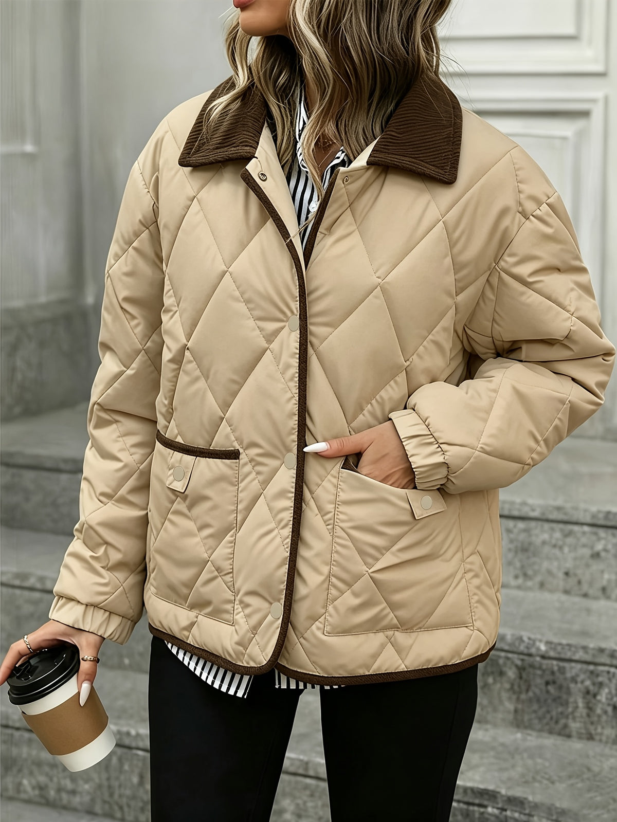 Christiane | Quilted Diamond-Stitch Puffer Jacket with Collar