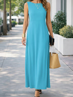 Talissar | Sleeveless A-Line Maxi Dress with Boat Neck for Women