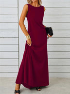 Elowine | Sleeveless A-Line Maxi Dress with Boat Neck for Women