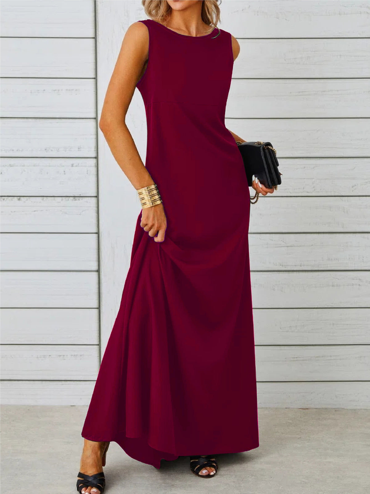 Elowine | Sleeveless A-Line Maxi Dress with Boat Neck for Women