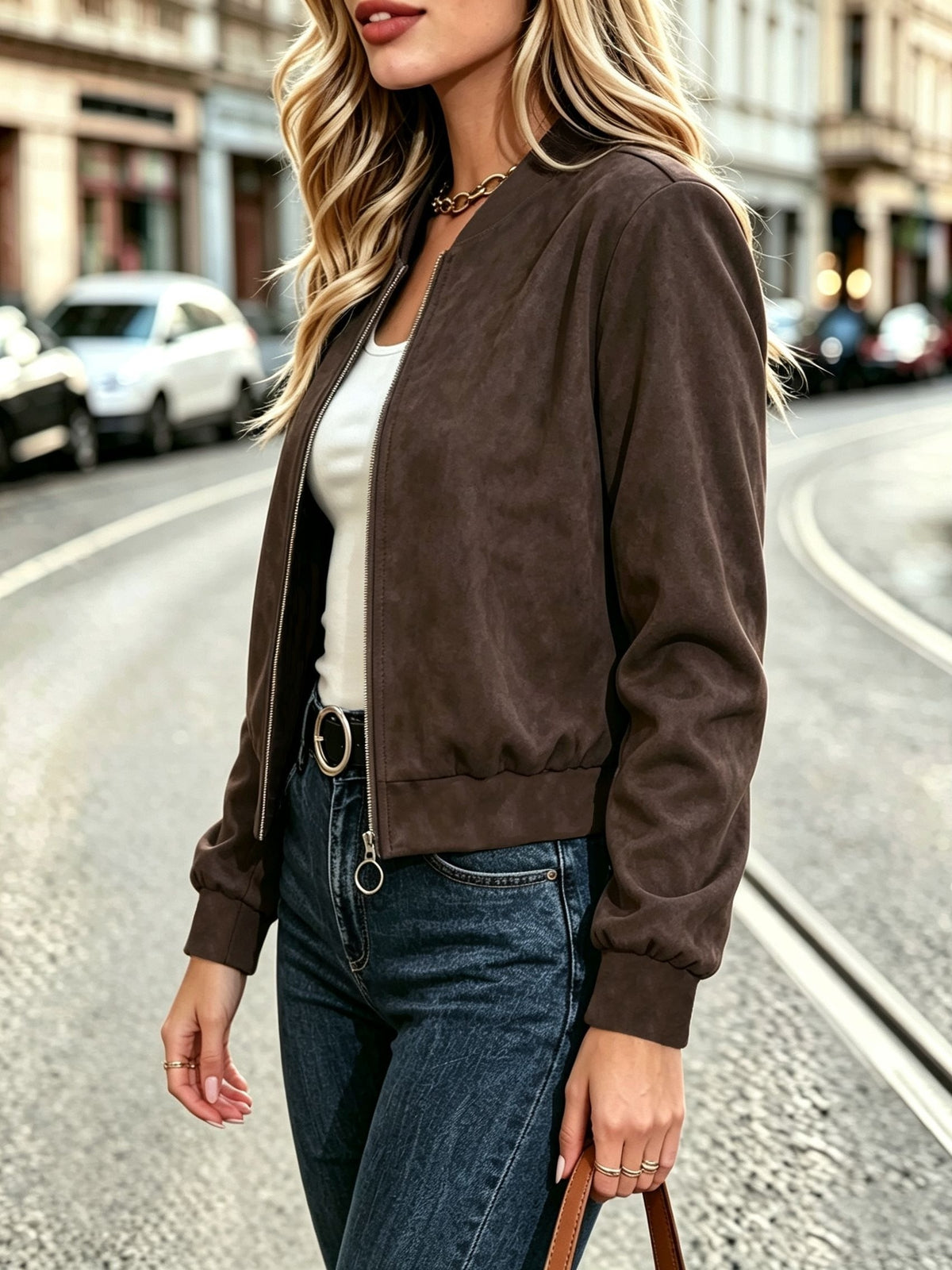 Chloé | Cropped Suede-Look Bomber Jacket for Women