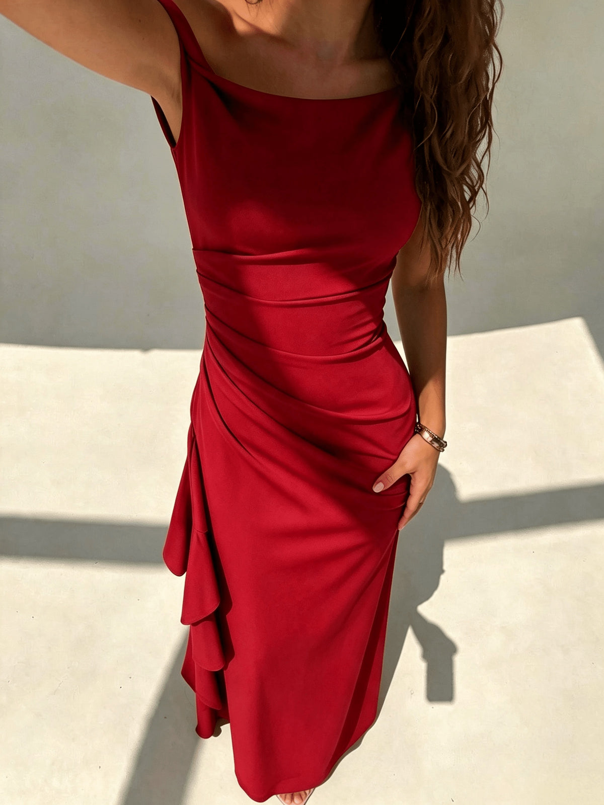 Heidi | One-Shoulder Ruched Cocktail Dress with High Slit