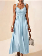 Thalia | Ruched V-Neck Maxi Dress with Bead Straps for Women