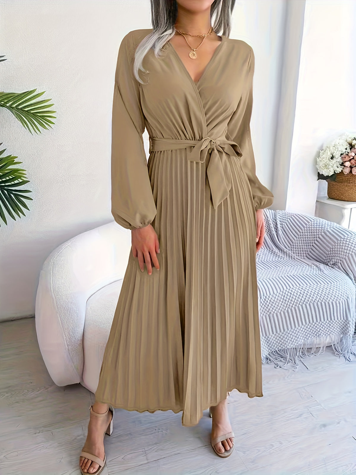 Isabel | Wrap V-Neck Pleated Maxi Dress for Women