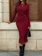 Marion | Ribbed Twist-Front Bodycon Midi Dress for Women