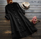 Ingrid | Button-Front Shirt Dress with Layered Hem for Women