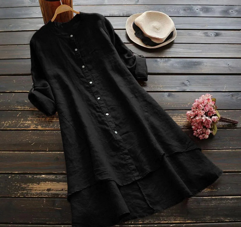 Ingrid | Button-Front Shirt Dress with Layered Hem for Women