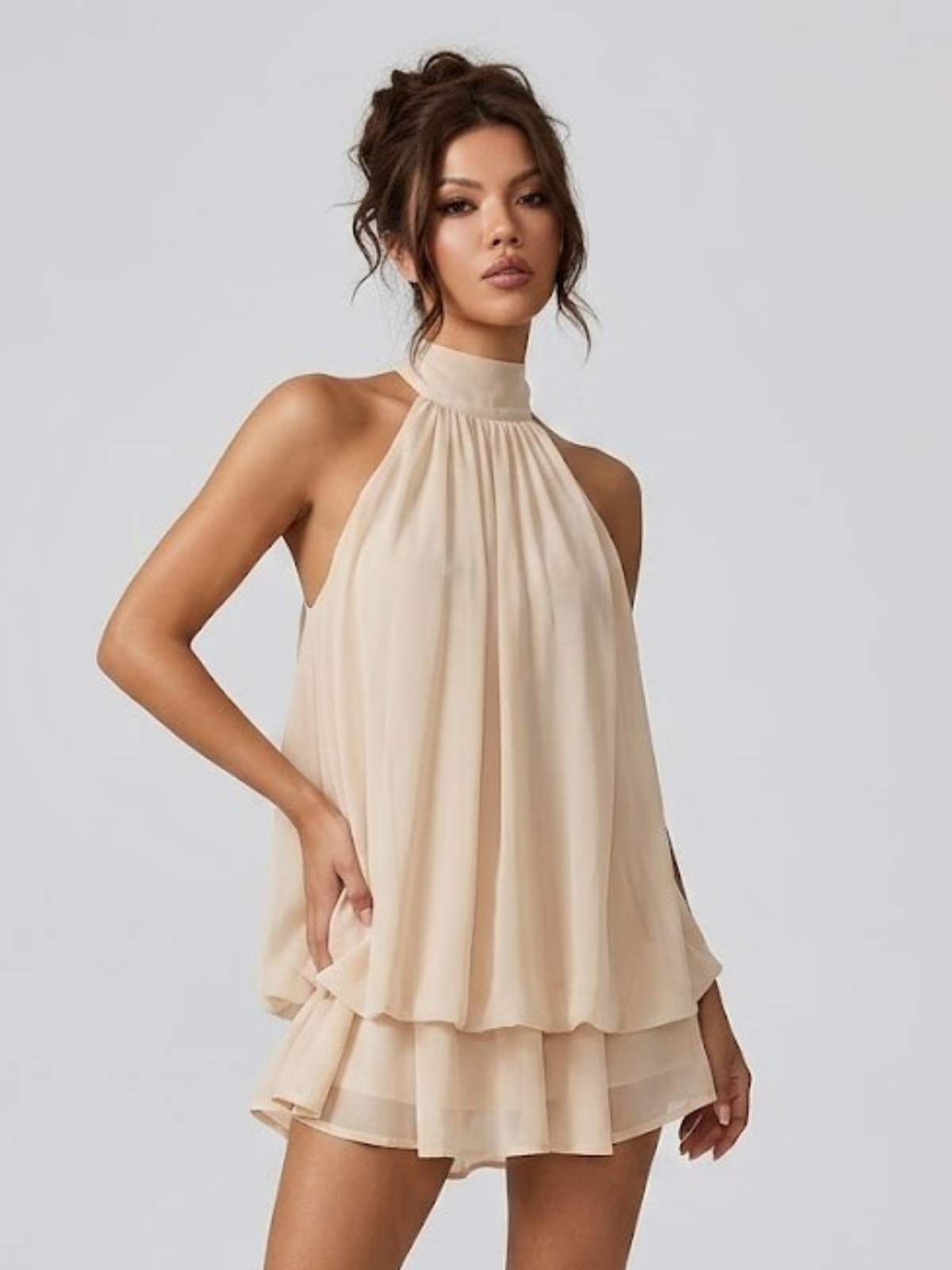 Kelda | Tiered Ruffle Halter Neck Mini Dress for Women