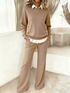 Selma | Ribbed Crew Neck Knit Lounge Set with Pockets for Women