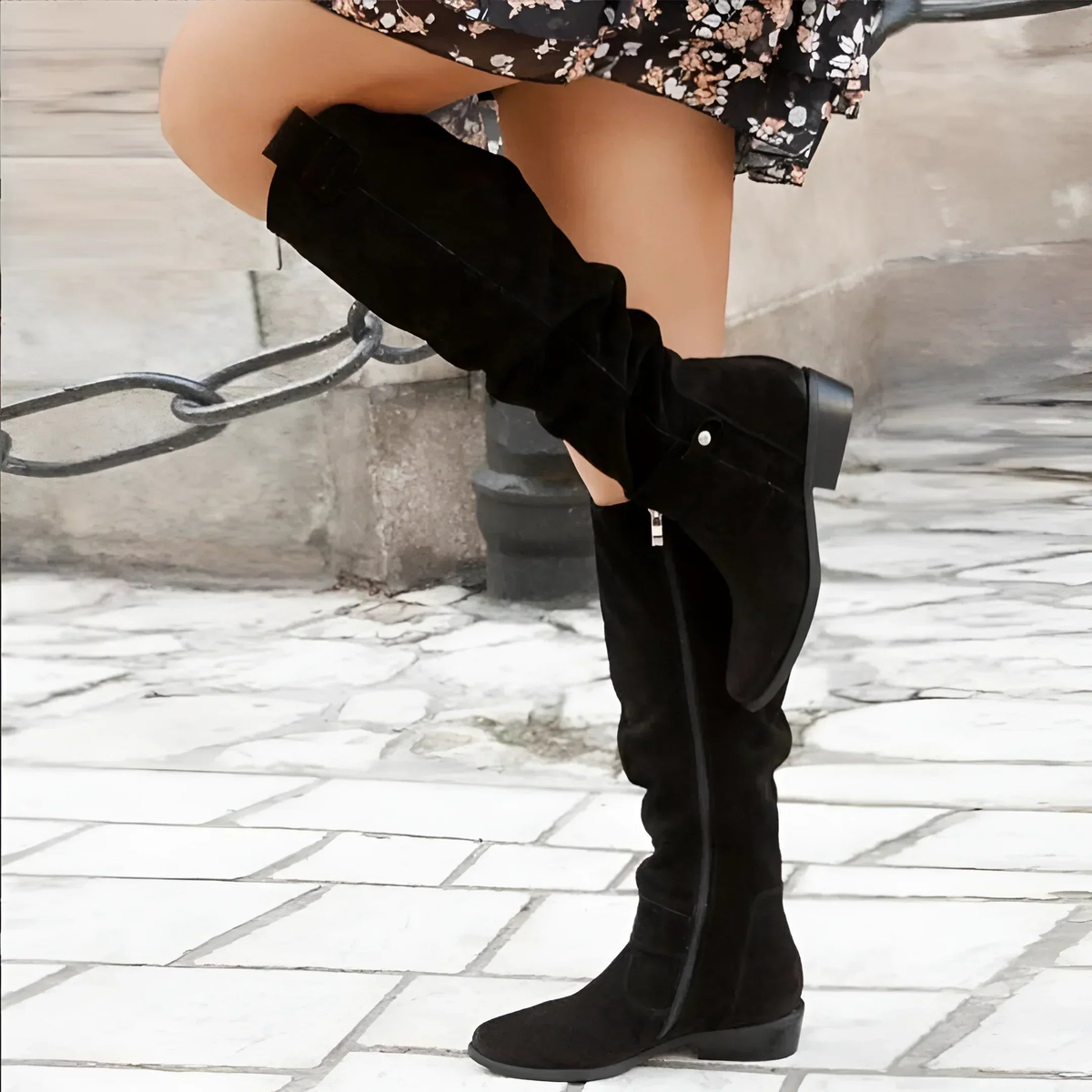 Eline | Knee-High Block Heel Boots with Side Zip for Women