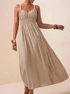 Thalia | Ruched V-Neck Maxi Dress with Bead Straps for Women