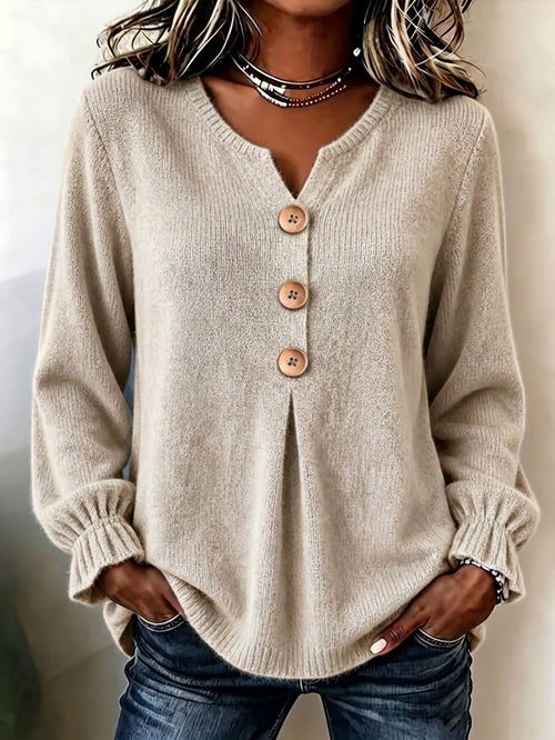 Constance | Ribbed Henley Sweater with Wooden Buttons for Women