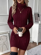 Hazelyn | Turtleneck Cable Knit Sweater Dress for Women
