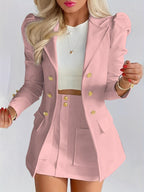 Agatha | Double-Breasted Blazer & Pleated Mini Skirt Set