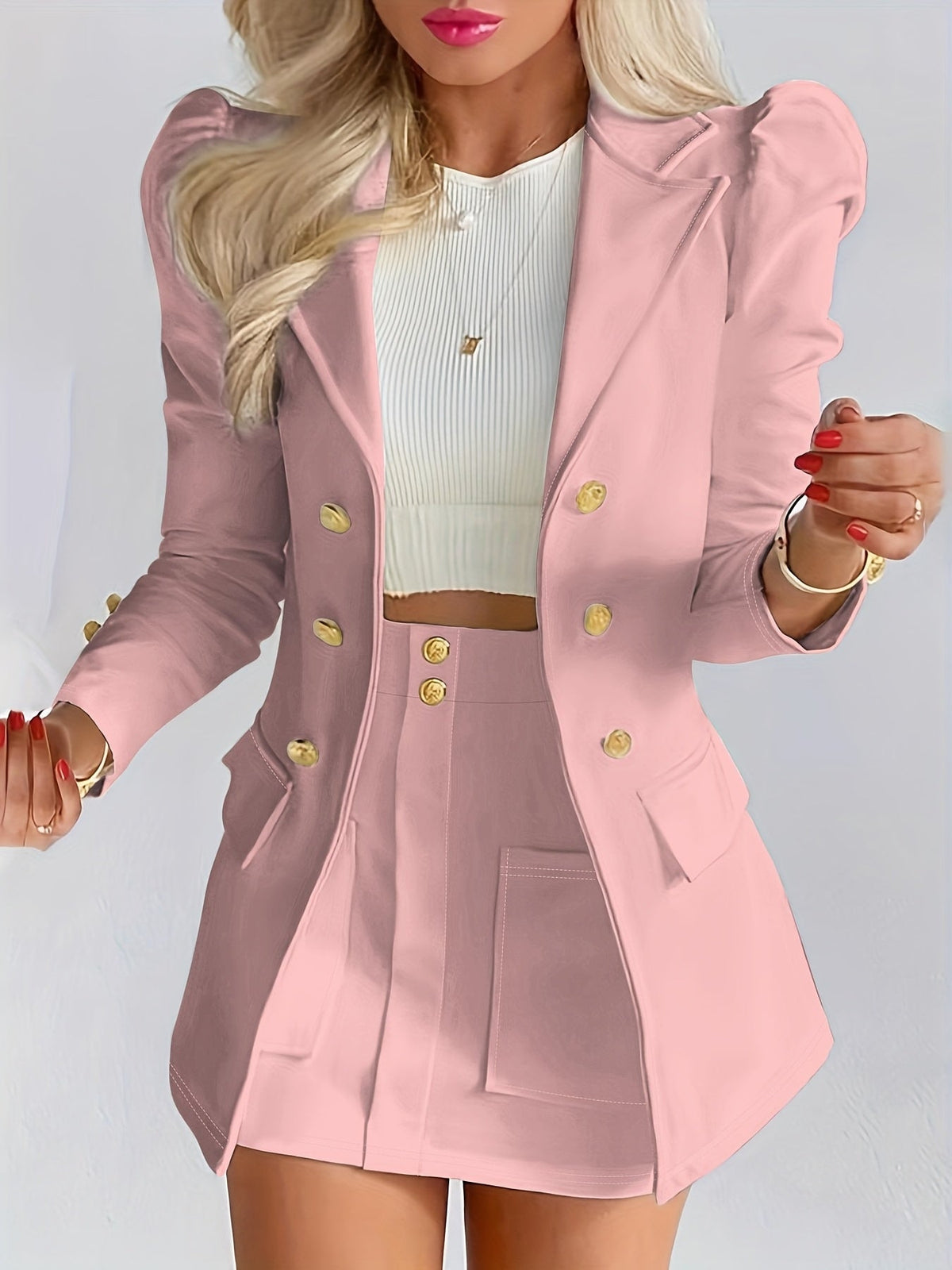 Agatha | Double-Breasted Blazer & Pleated Mini Skirt Set
