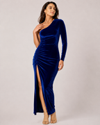 Katrien | Velvet Bodycon Midi Dress with High Slit for Women