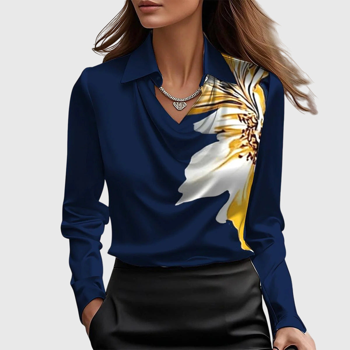 Alma Draped Collar Long Sleeve Blouse for Women