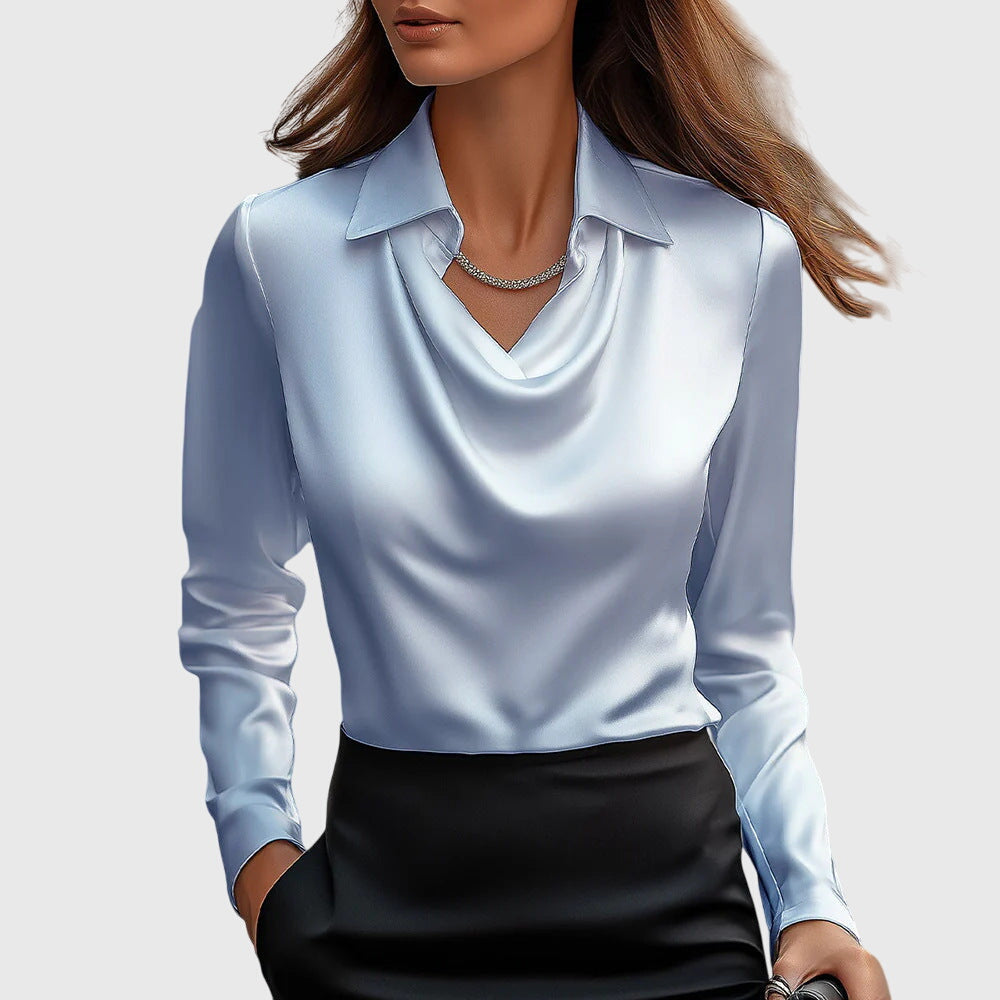 Alma Draped Collar Long Sleeve Blouse for Women