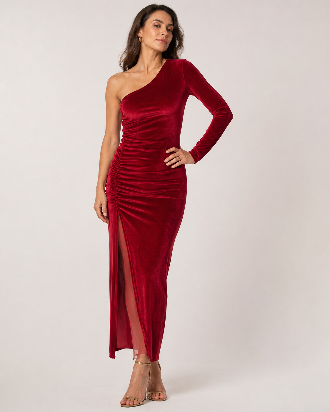 Katrien | Velvet Bodycon Midi Dress with High Slit for Women