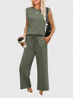 Rosalind | Round Neck Two-Piece Set with Wide Pants for Women