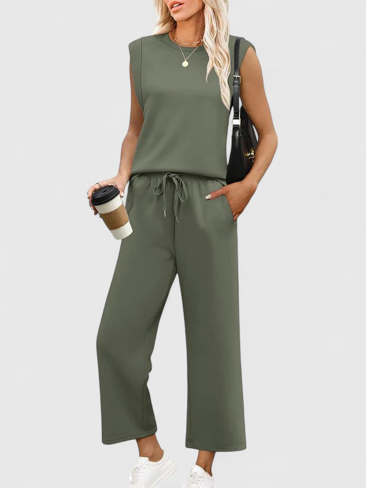 Rosalind | Round Neck Two-Piece Set with Wide Pants for Women