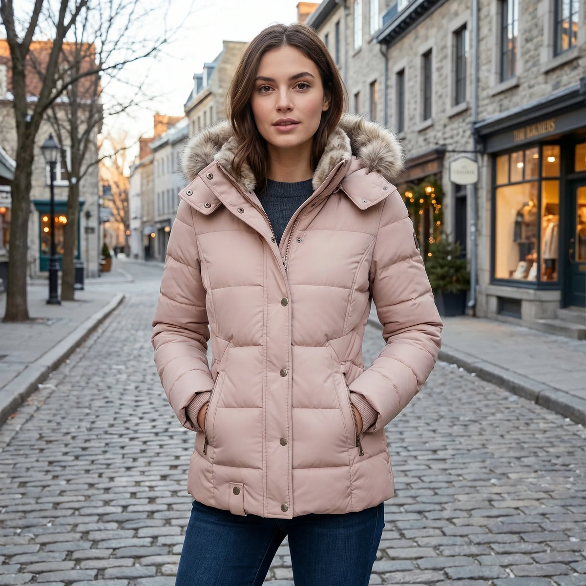 Laura | Fitted Quilted Puffer Jacket with Fur Hood for Women