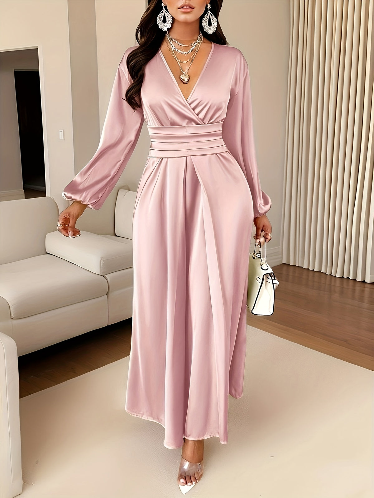 Inge | Wrap V-Neck Satin Cocktail Dress for Women